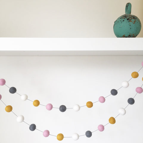 Felt Ball Garland - Marshmallow Storm with Mustard Accessories Winston + Grace