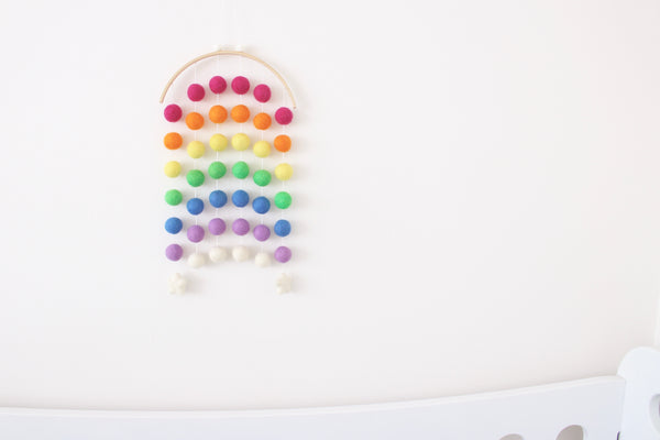 Rainbow Moon Felt Ball Mobile - Bright Rainbow  Winston + Grace